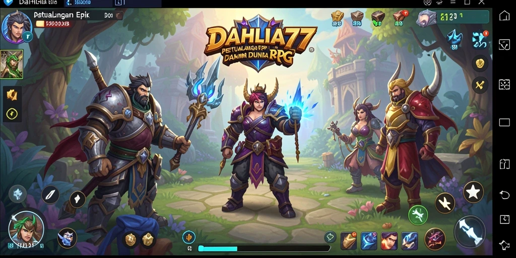 Tangkapan layar utama DAHLIA77 menampilkan petualangan epik dalam dunia RPG.