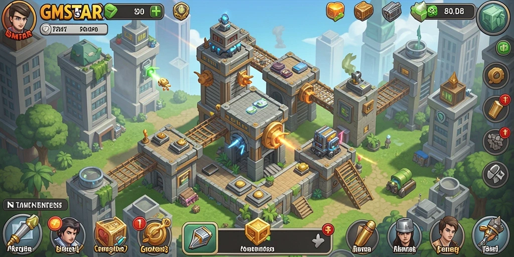 Tampilan gameplay GMSTAR yang intens dan penuh strategi Tower Defense.