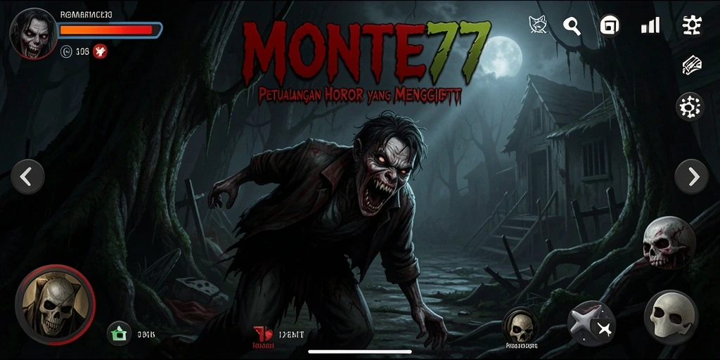 Tangkapan layar utama gameplay MONTE77 yang mencekam dan menegangkan.