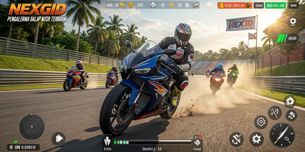 Gameplay seru balap motor di NEXGID dengan tampilan grafis yang menawan.